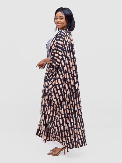 Vivo Ayla Maxi Kimono - Black / Peach Alya Print - Shopzetu