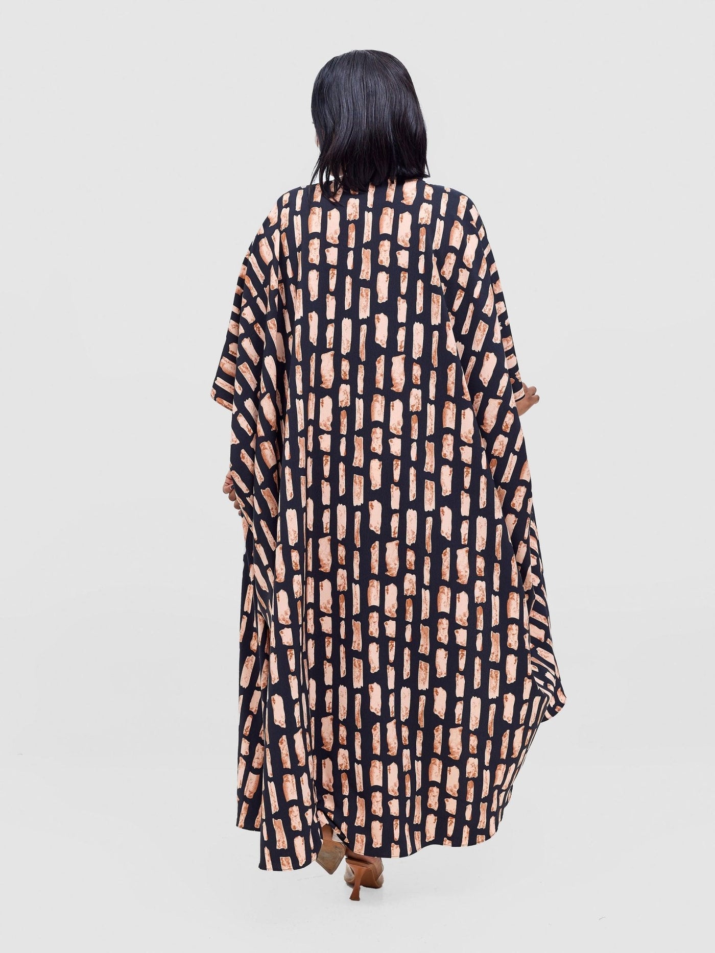 Vivo Ayla Maxi Kimono - Black / Peach Alya Print - Shopzetu