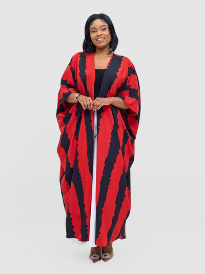 Vivo Ayla Maxi Kimono - Red / Black Yla Print - Shopzetu