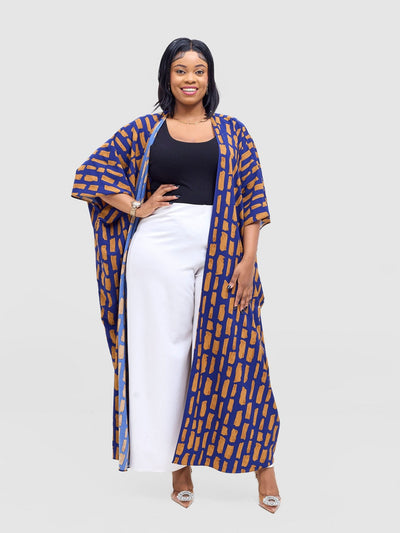 Vivo Ayla Maxi Kimono - Navy / Brown Alya Print - Shopzetu