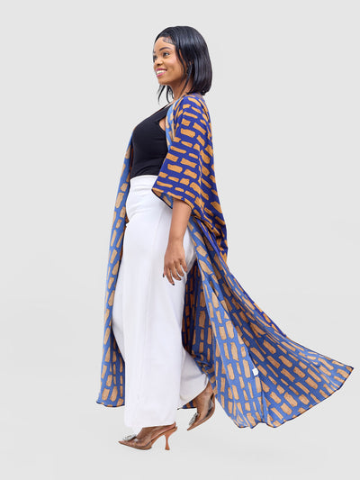 Vivo Ayla Maxi Kimono - Navy / Brown Alya Print