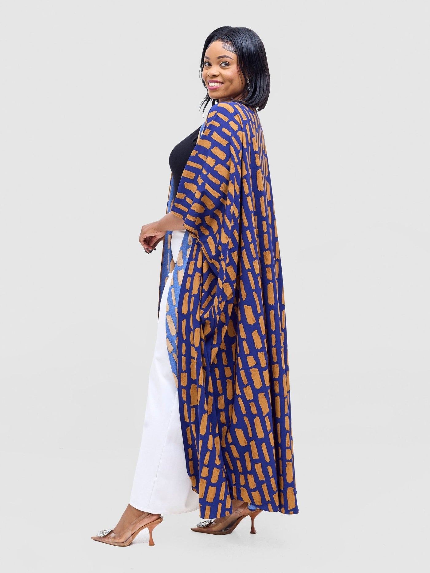 Vivo Ayla Maxi Kimono - Navy / Brown Alya Print - Shopzetu