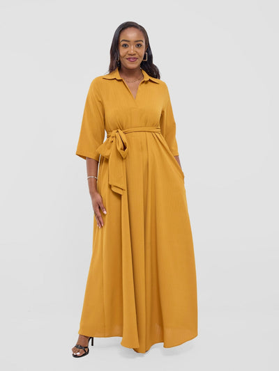 Vivo Yumi Maxi Shirt Dress - Dark Mustard (poly - cotton) - Shopzetu