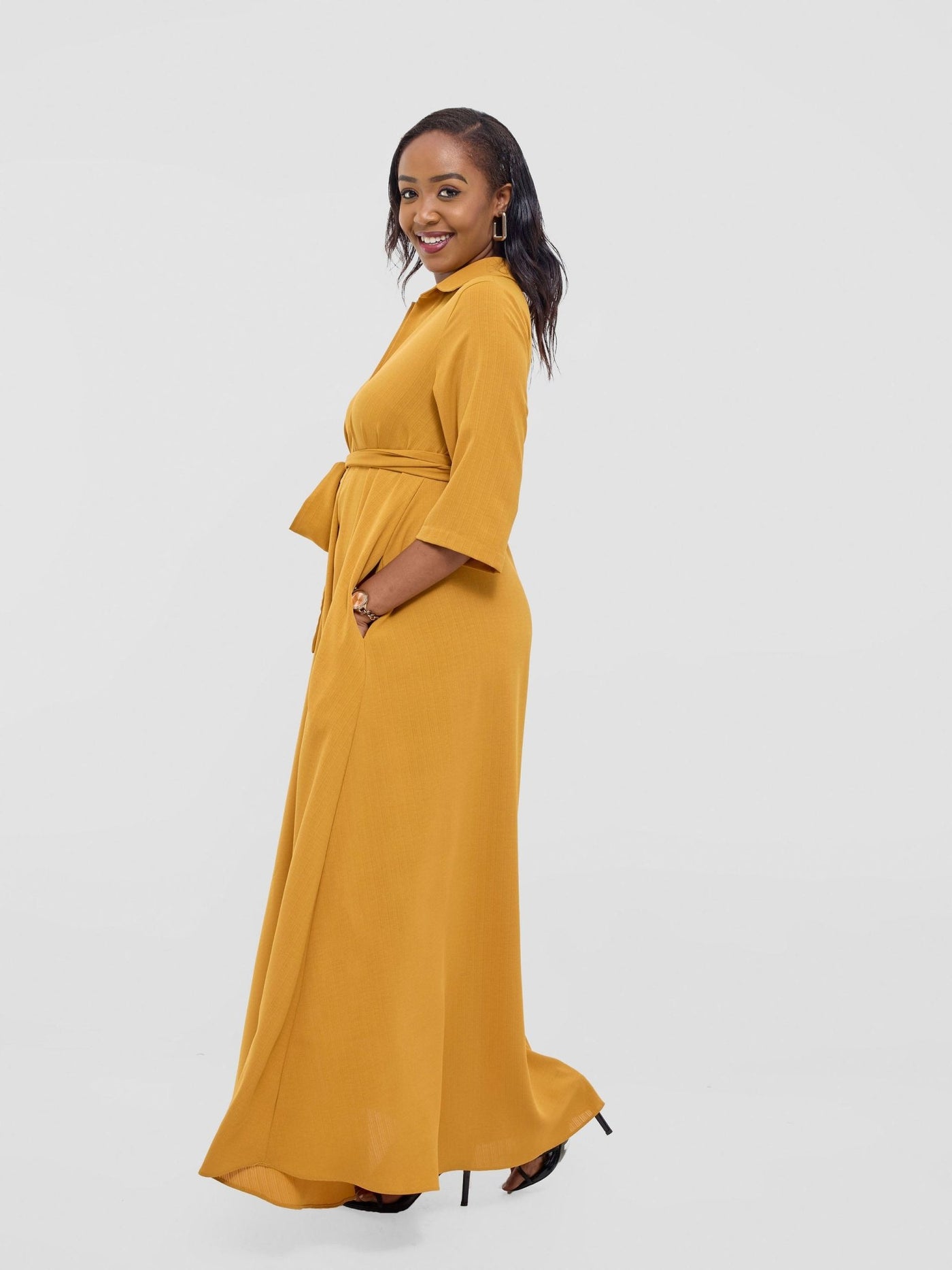 Vivo Yumi Maxi Shirt Dress - Dark Mustard (poly - cotton) - Shopzetu