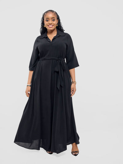 Vivo Yumi Maxi Shirt Dress - Black (poly-cotton)