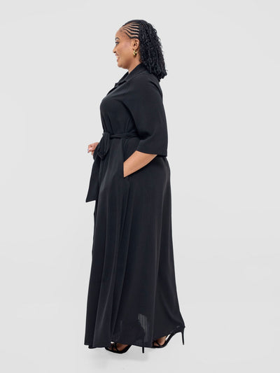 Vivo Yumi Maxi Shirt Dress - Black (poly - cotton) - Shopzetu