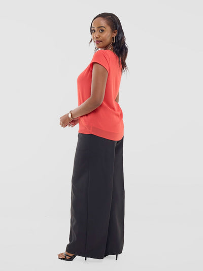 Vivo Basic Chiffon Cap Sleeve Top (Double Layered) - Coral - Shopzetu