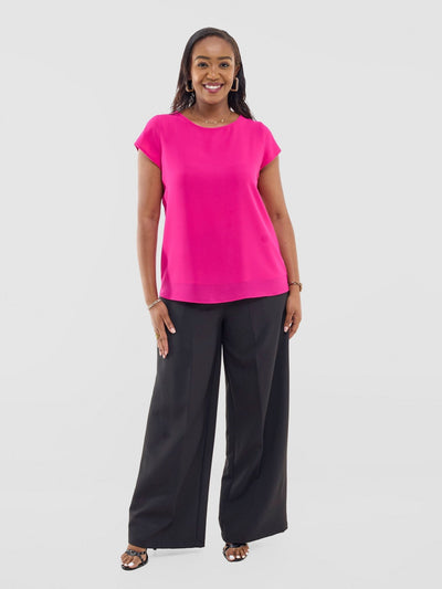 Vivo Basic Chiffon Cap Sleeve Top (Double Layered) - Fuschia - Shopzetu
