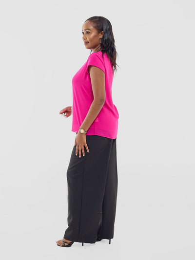 Vivo Basic Chiffon Cap Sleeve Top (Double Layered) - Fuschia - Shopzetu