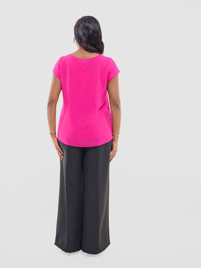 Vivo Basic Chiffon Cap Sleeve Top (Double Layered) - Fuschia - Shopzetu