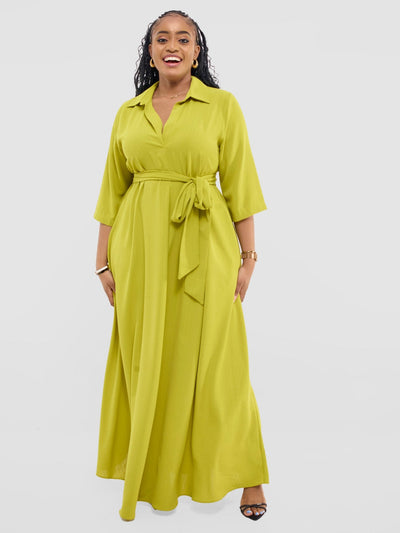 Vivo Yumi Maxi Shirt Dress - Olive - Shopzetu