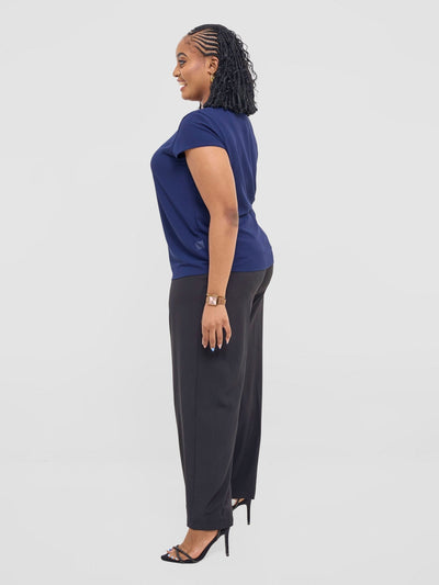 Vivo Basic Chiffon Cap Sleeve Top (Double Layered) - Dark Navy - Shopzetu