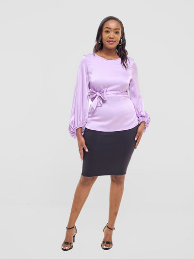 Vivo Izzy Satin Bishop Sleeve Top - Light Purple - Shopzetu