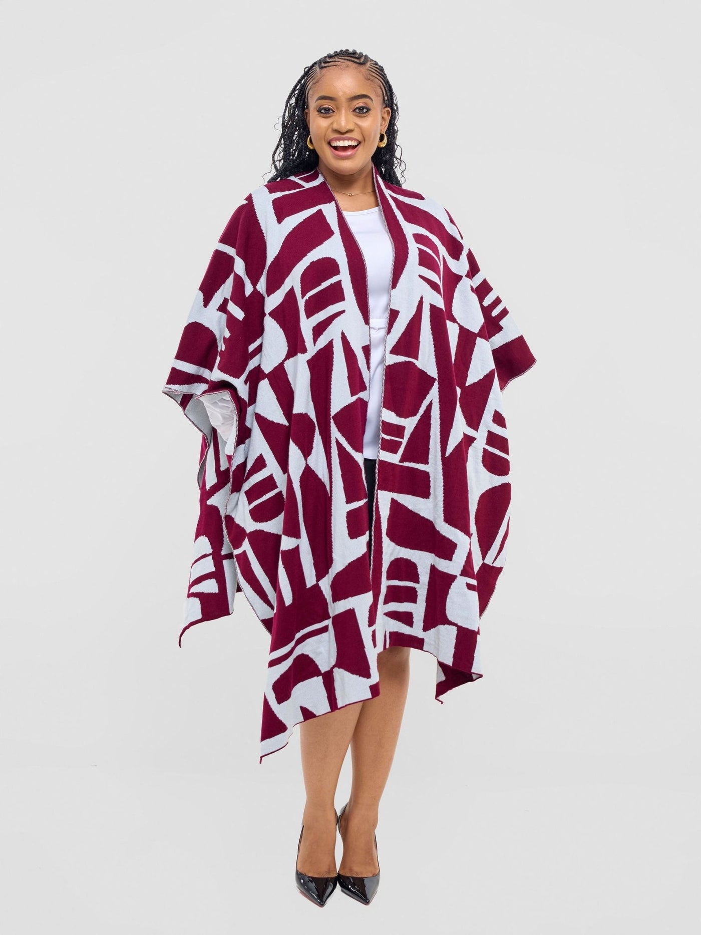 Vivo Reversible Poncho without Fringes - Raspberry / Light Grey Samba Print - Shopzetu