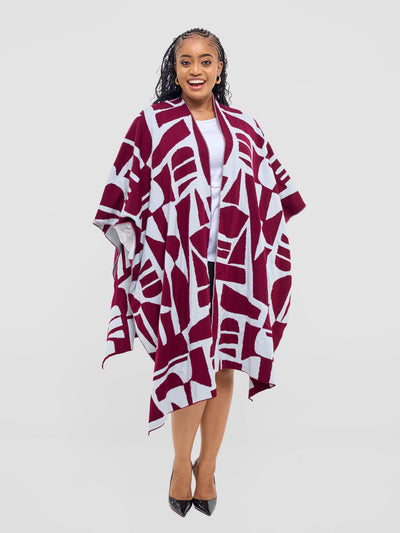 Vivo Reversible Poncho without Fringes - Raspberry / Light Grey Samba Print - Shopzetu