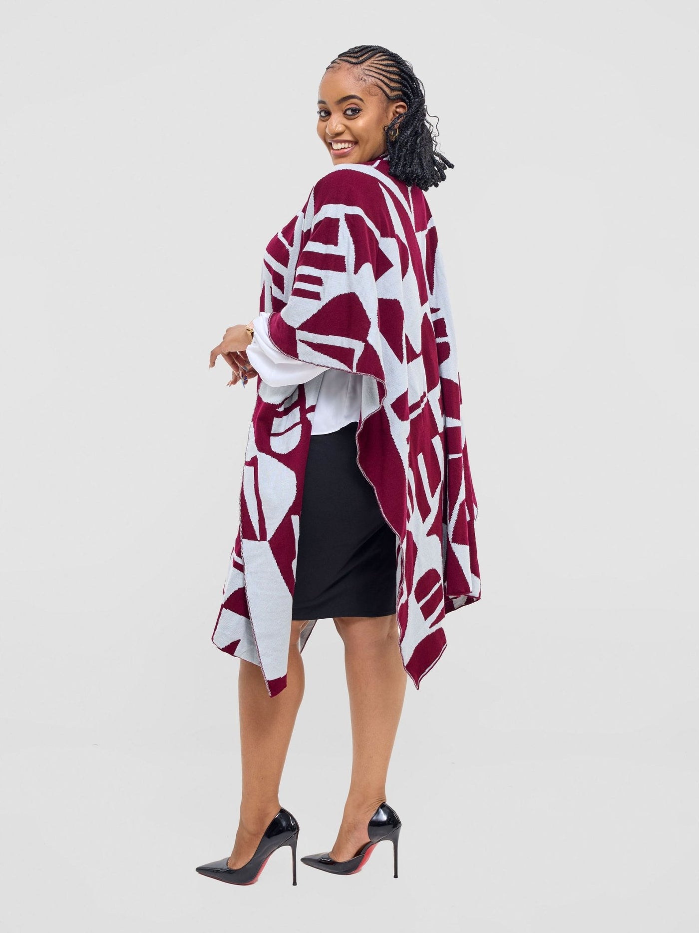 Vivo Reversible Poncho without Fringes - Raspberry / Light Grey Samba Print - Shopzetu