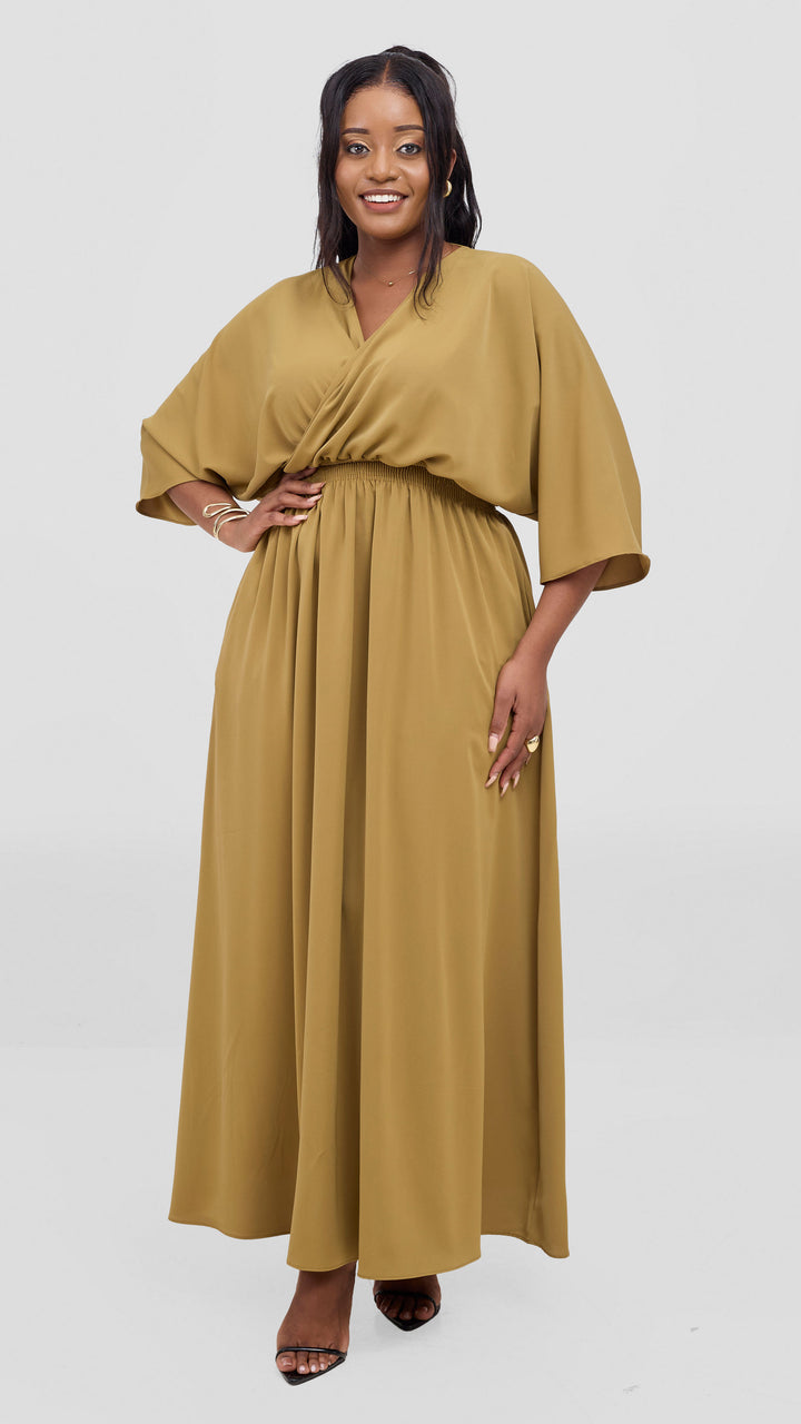 Vivo Iyana Shirred waist Maxi Dress - Light Olive