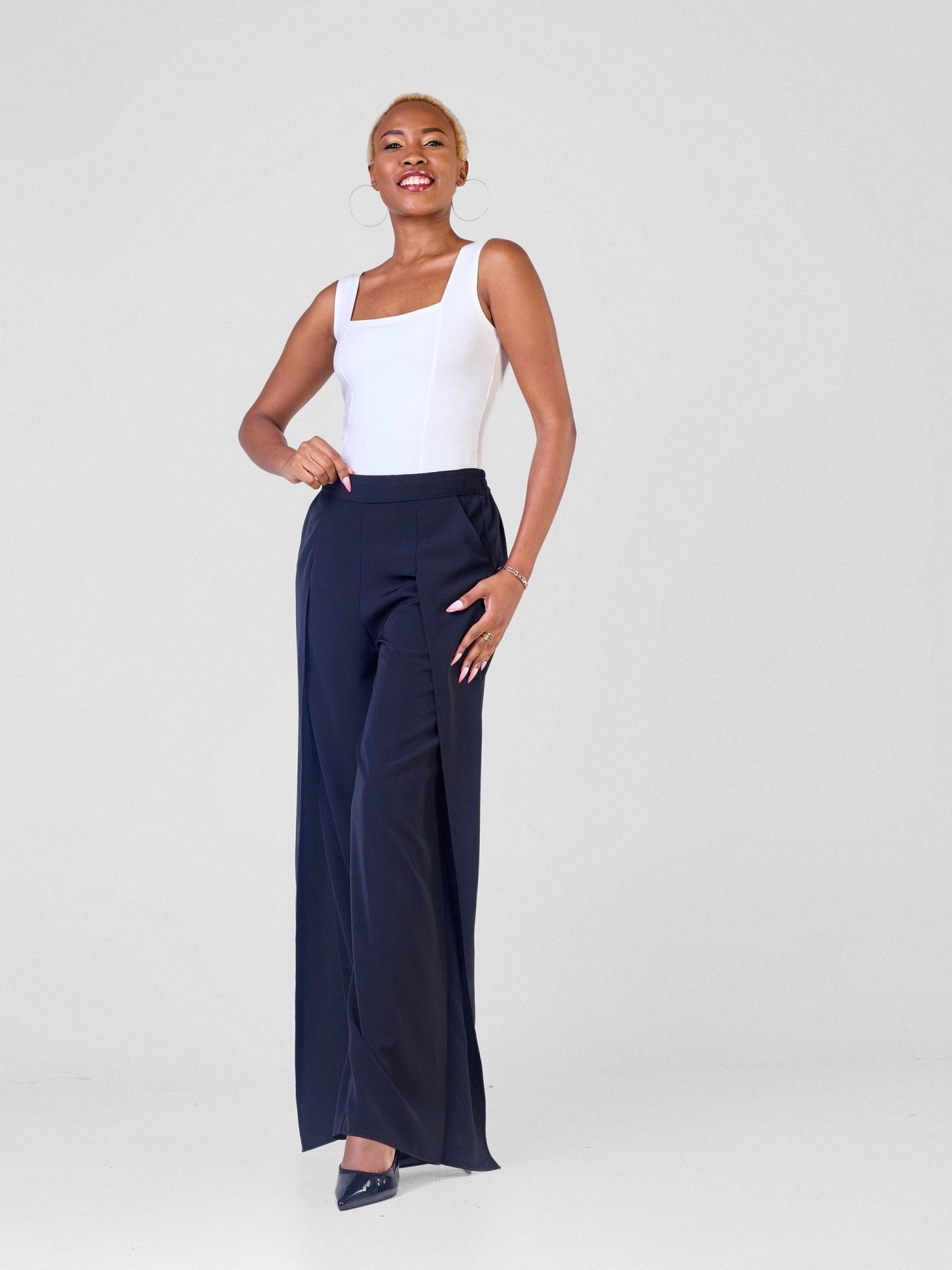 Vivo Mira Front Drape Pants - Black - Shopzetu