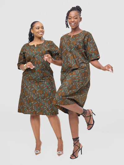 Prettygline Nailantei Midi Dress - Brown - Shopzetu