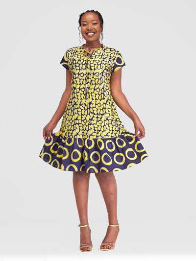 The Fashion Frenzy Nuru Cap Sleeve Shift Dress - Yellow - Shopzetu