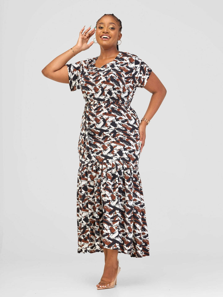 Phyls Collections Keru Maxi Dress - Brown Print - Shopzetu