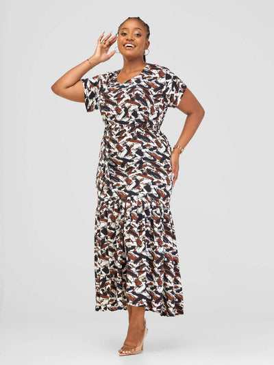 Phyls Collections Keru Maxi Dress - Brown Print - Shopzetu