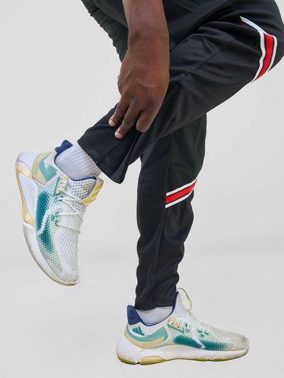 Track Pants W/Elastic Drawstring Waist - Black - Shopzetu