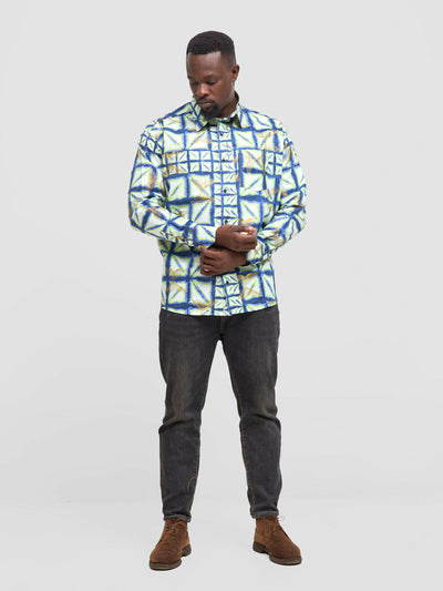 Mendilines Warm African Print Shirt - Green / Blue Print - Shopzetu