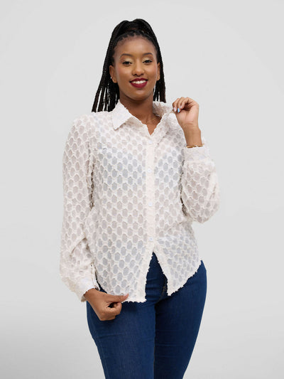 Hessed Long Sleeve Button Shirt - Cream - Shopzetu