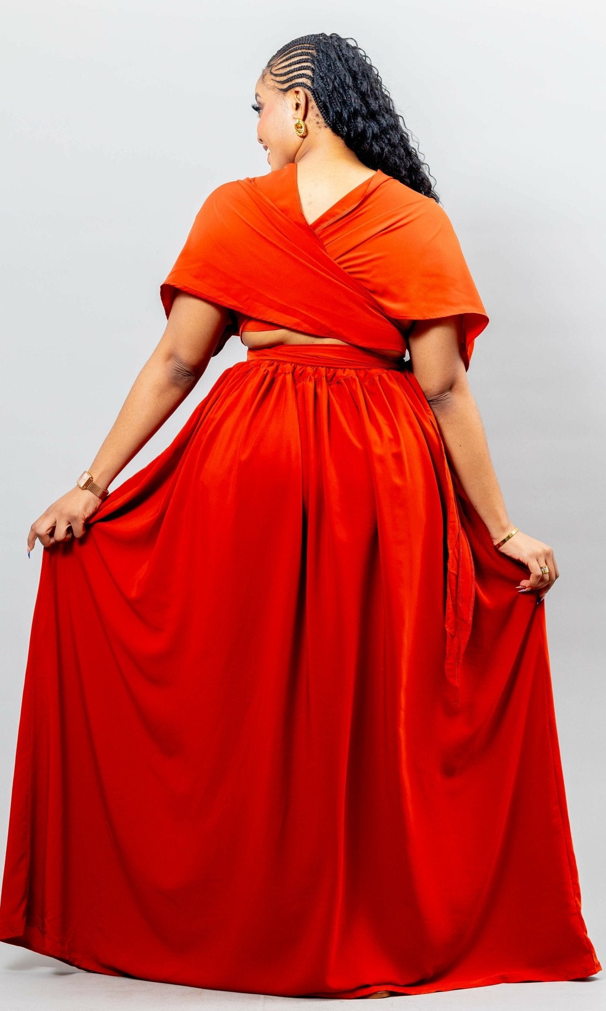 African Yuva Meadow Infinity Dress - Rust Orange - Shopzetu