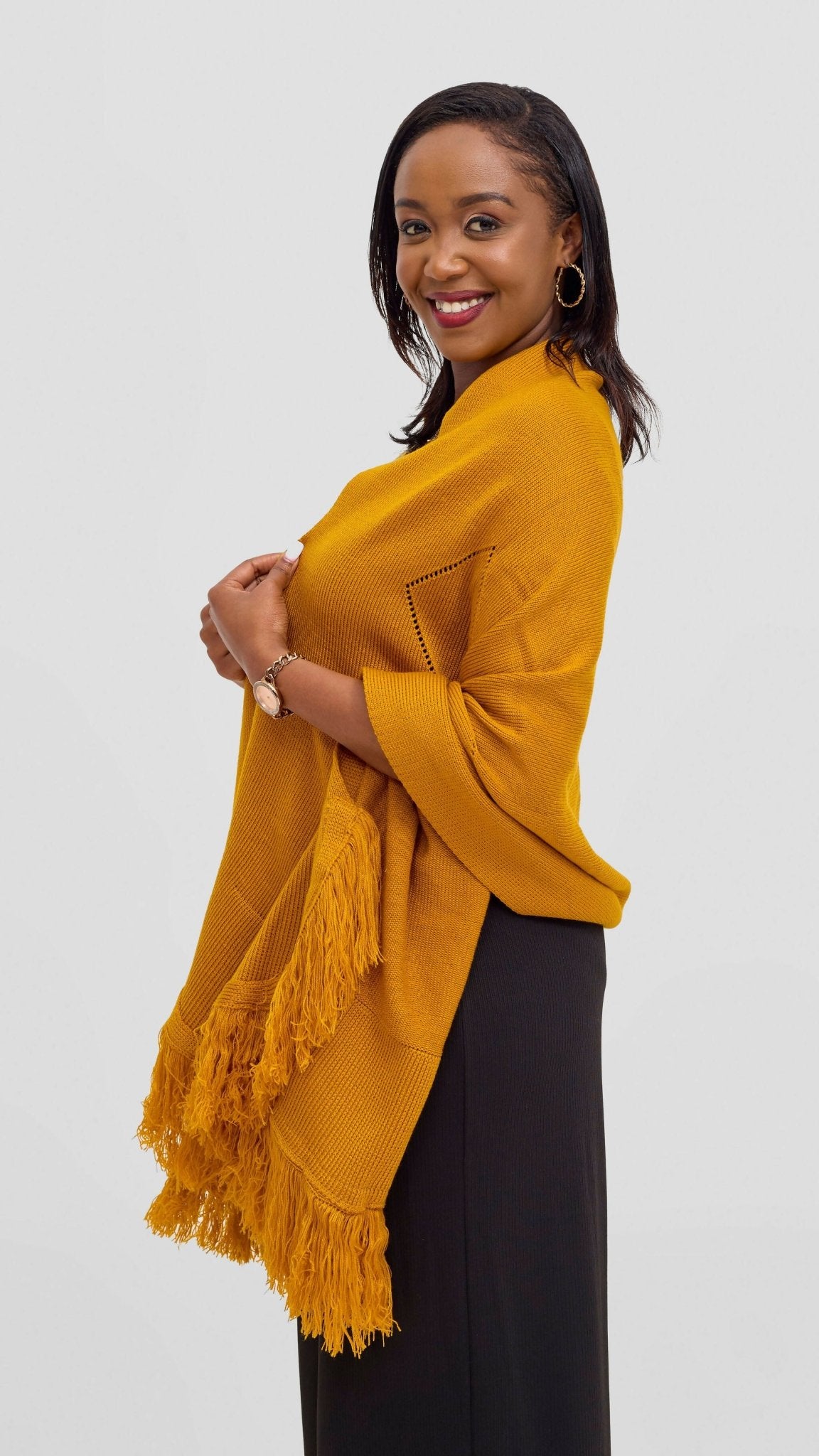 Anel's Diamond Poncho - Mustard - Shopzetu