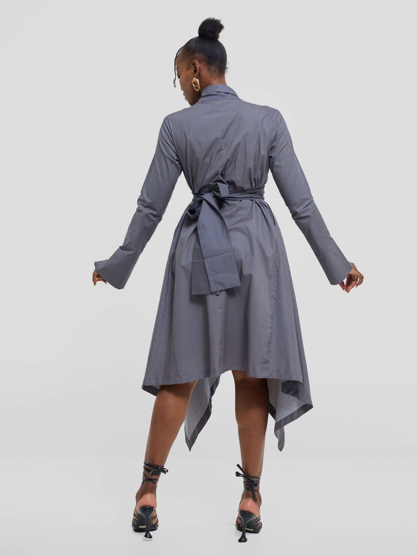 The Textile Loft Handkerchief Dress - Beige / Blue Print - Shopzetu