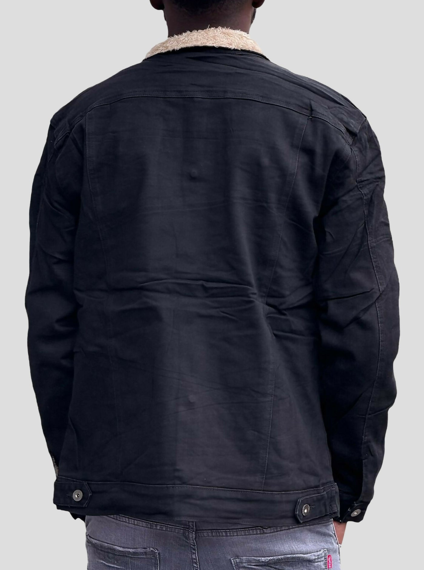 Stylish Brothers Fur Denim Jacket - Black - Shopzetu