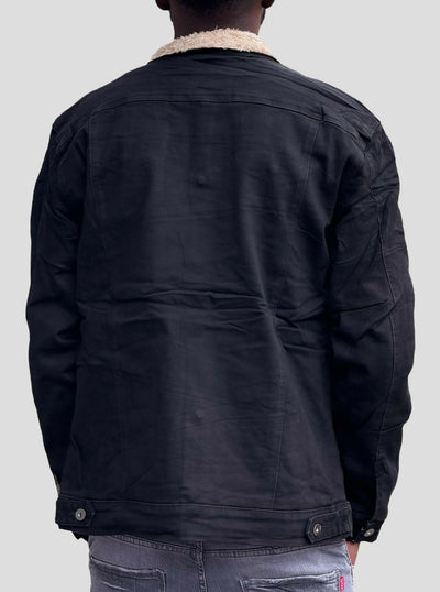 Stylish Brothers Fur Denim Jacket - Black - Shopzetu