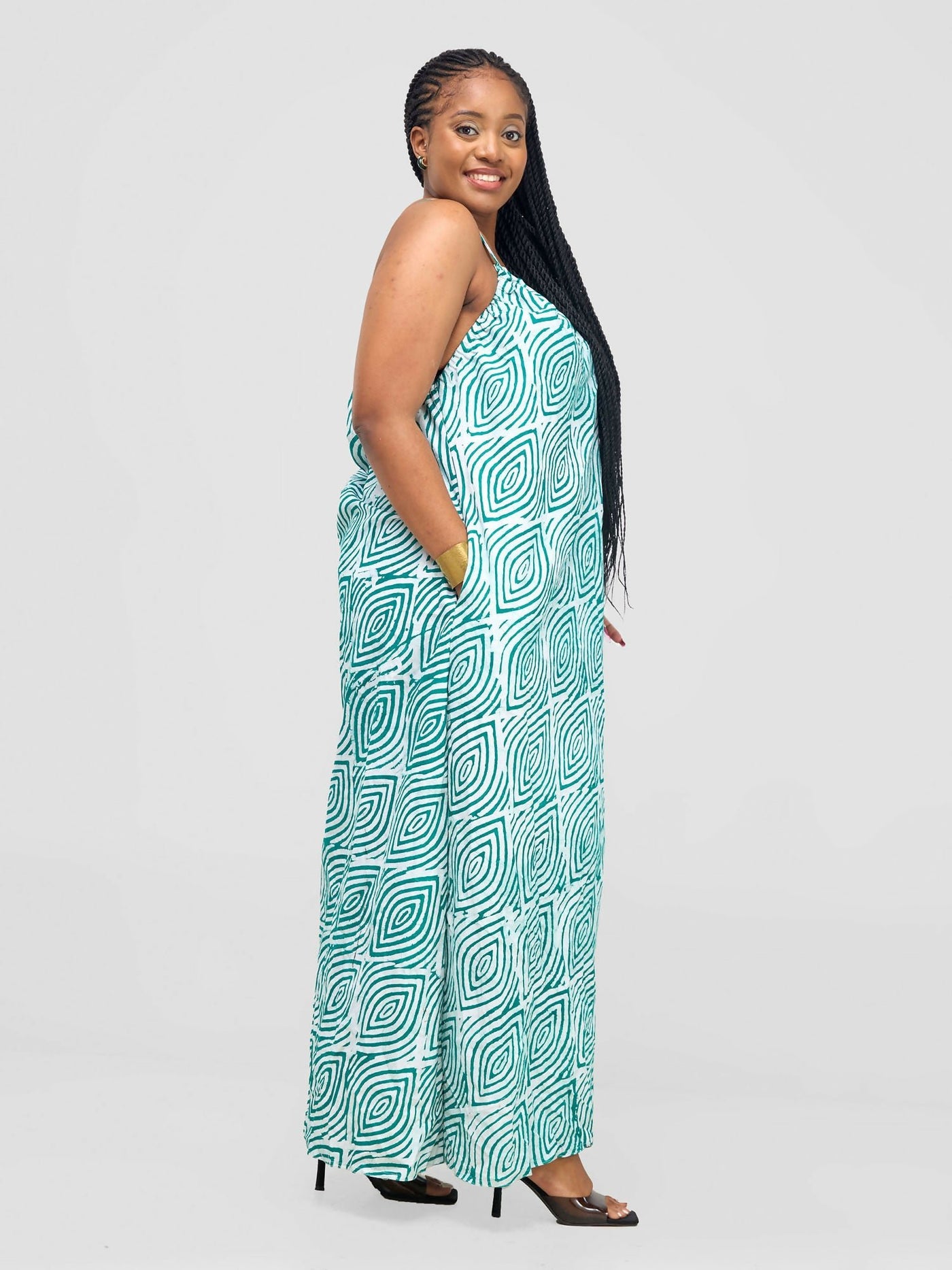 Inroses Hub Batiki Dress - White / Aqua Blue - Shopzetu