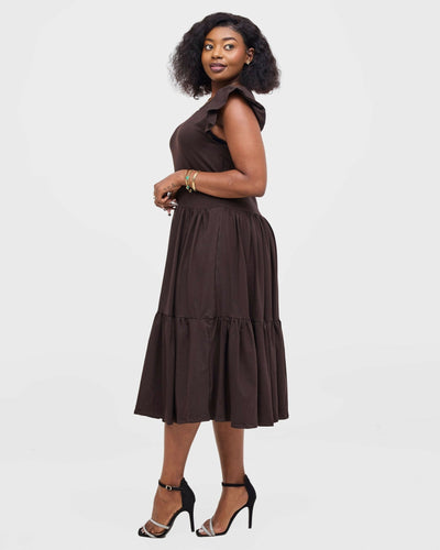 Gravio Margo Midi Dress - Chocolate / Brown - Shopzetu