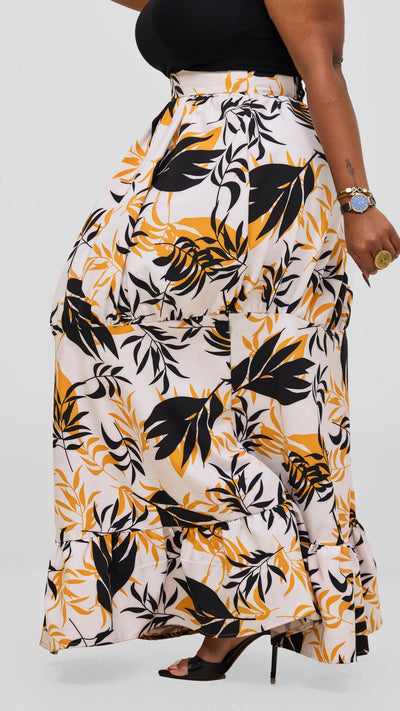 Zosa Leafy Wild Whisp Tiered Skirt - Black Print