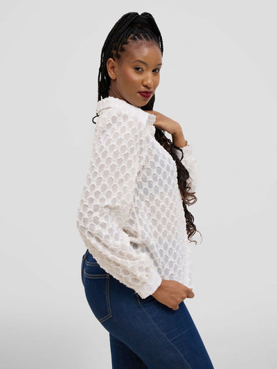 Hessed Long Sleeve Button Shirt - Cream - Shopzetu