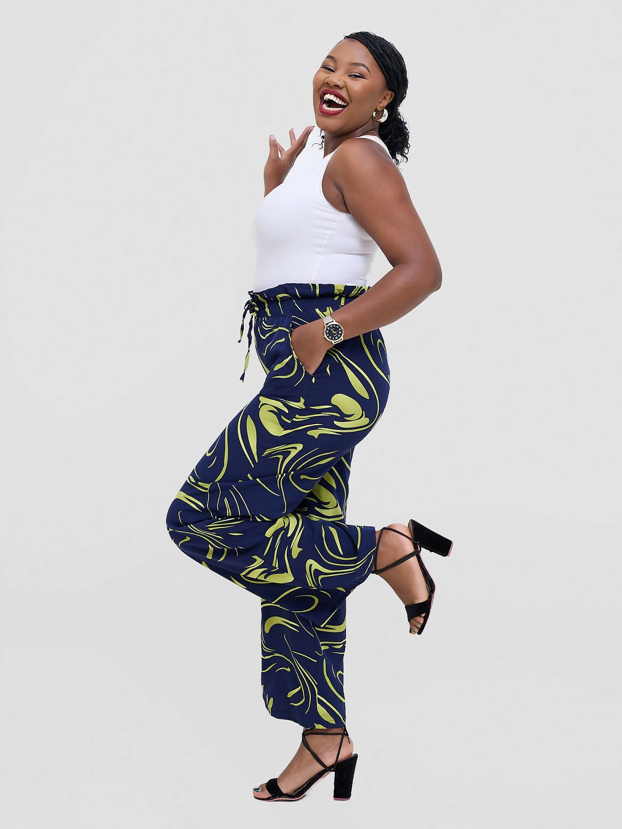 TimyT Urban Wear Bloom Drawstring Pant - Green Print - Shopzetu