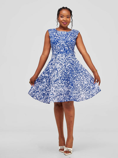 The Fashion Frenzy Raha Skater Dress - Blue - Shopzetu