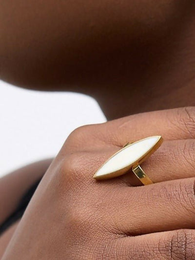 Purely Brass Wema Brass Ring - White / Gold - Shopzetu
