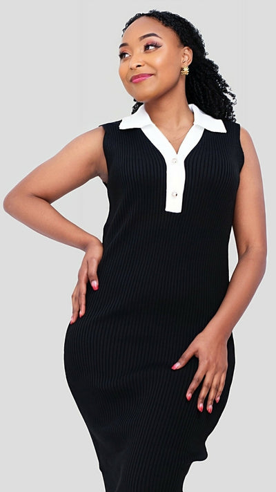 The Fashion Frenzy Polo Collared Bodycon - Black - Shopzetu