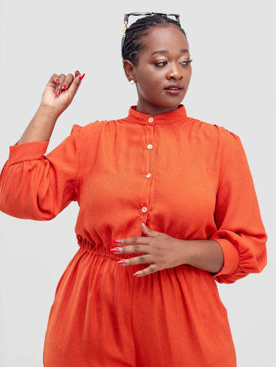 Aramay Orchid Stand Collar Jumpsuit - Orange - Shopzetu