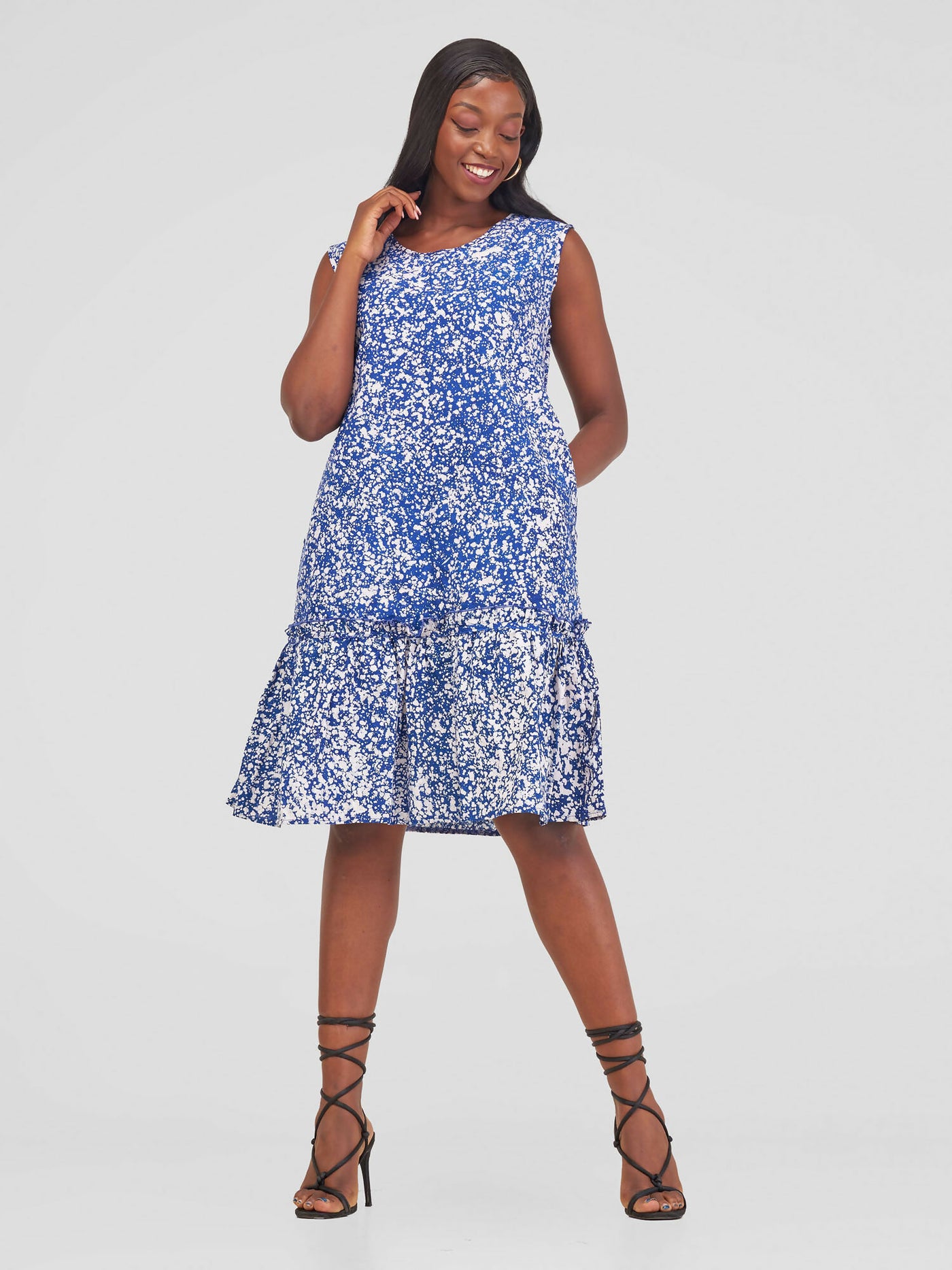 The Fashion Frenzy Raha Dot Printed Shift Dress - Blue - Shopzetu