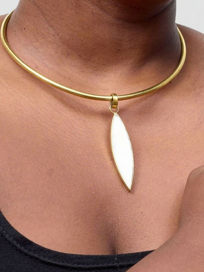 Purely Brass Wema Brass Choker - White / Gold - Shopzetu