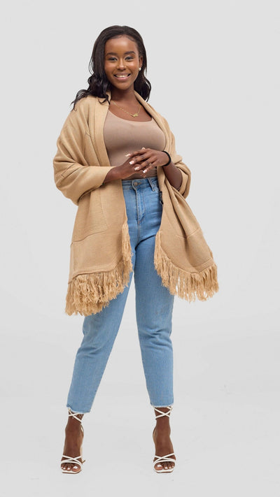 Anel's Diamond Poncho - Beige - Shopzetu