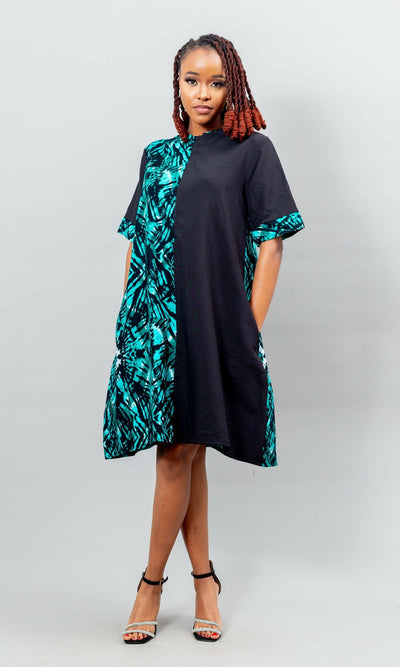 Afriwia Lenana Shift Dress - Black Print - Shopzetu