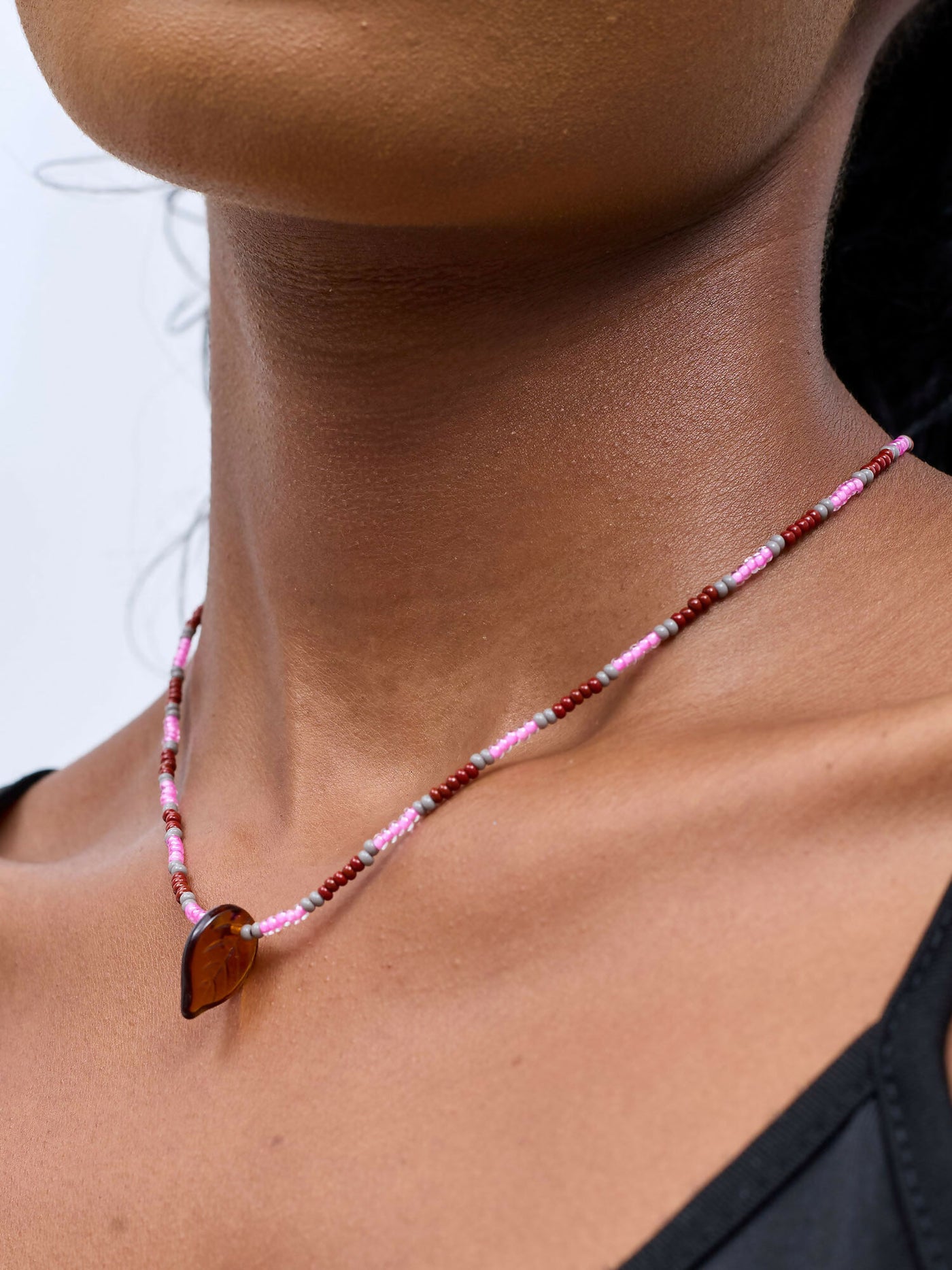 Dianaah J Beaded Necklace - Pink / Brown - Shopzetu