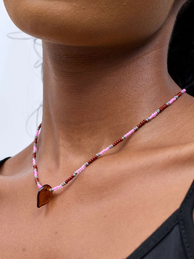 Dianaah J Beaded Necklace - Pink / Brown - Shopzetu