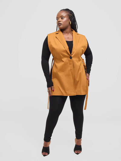 Pure Buxom Polka Bubble Knot Side Vest Blazer - Orange - Shopzetu